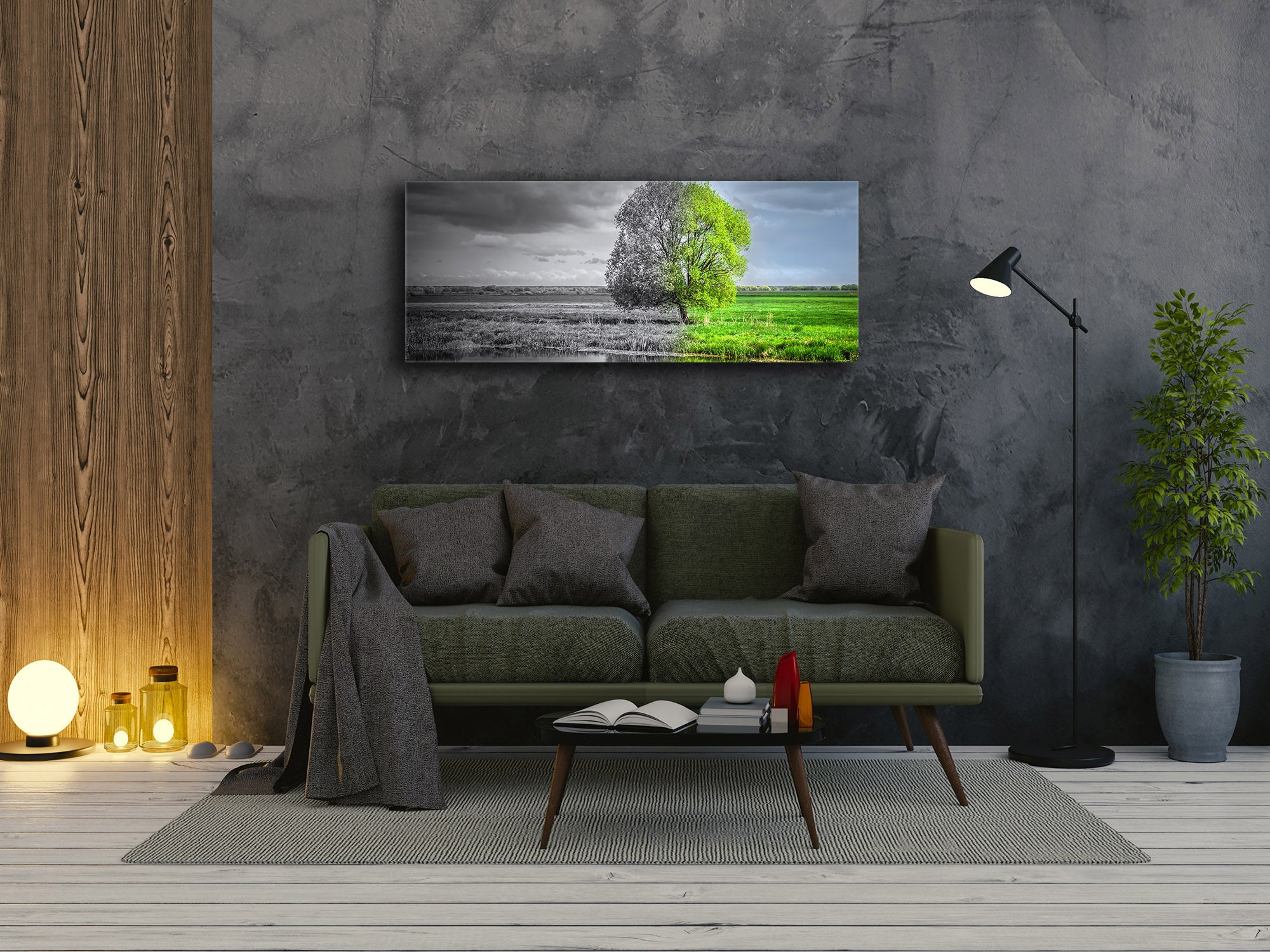 Arte mural con impresión en vidrio: imagen sobre vidrio de 125 x 50 cm (≈ 50” x 20”); Árbol 2