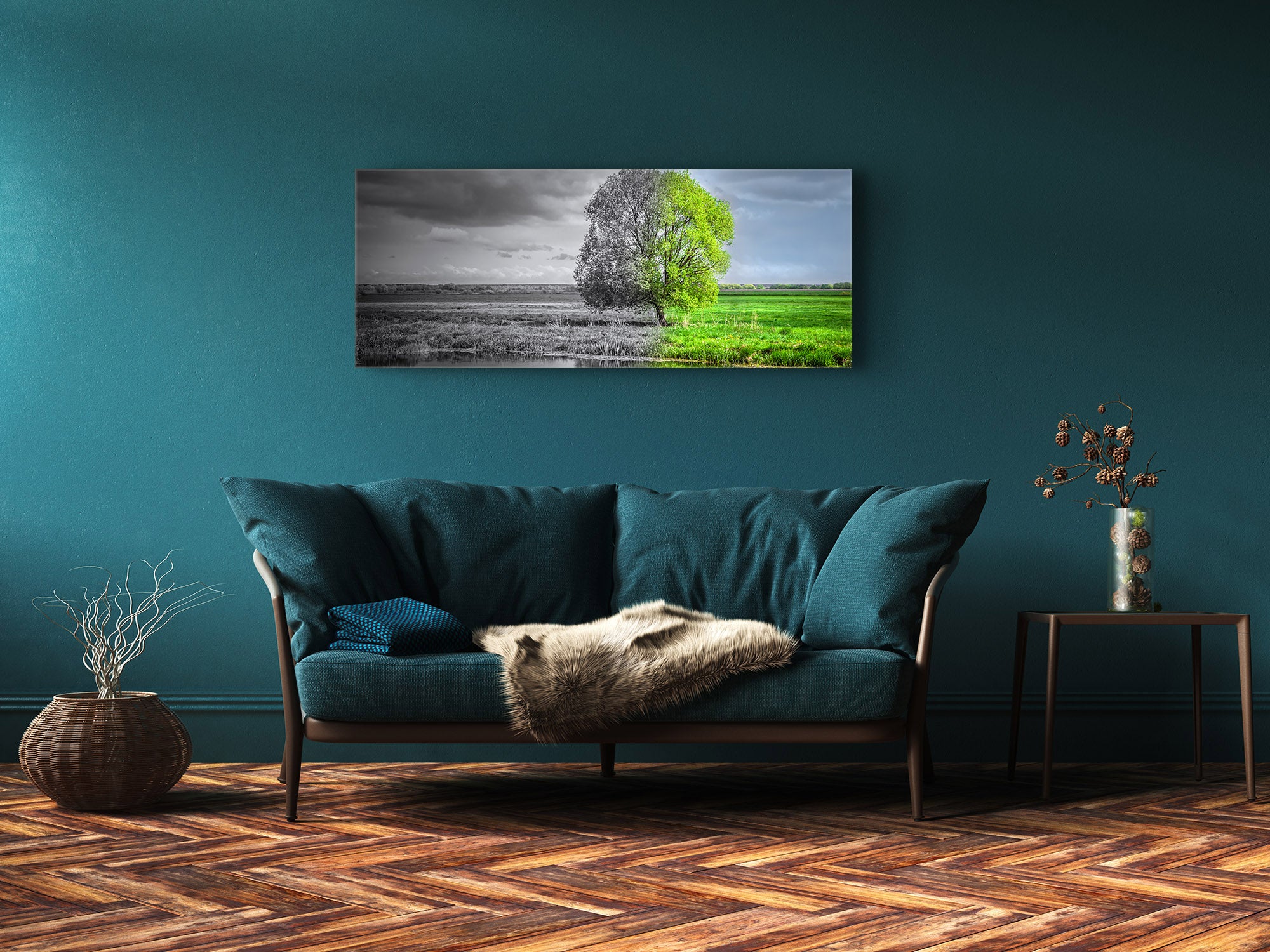 Arte mural con impresión en vidrio: imagen sobre vidrio de 125 x 50 cm (≈ 50” x 20”); Árbol 2