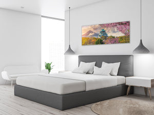 Glass Print Wall Art – Available in 5 different sizes – Nature Series 01A – Nature Series 01A: Full cherry blossom under Fuji mountain