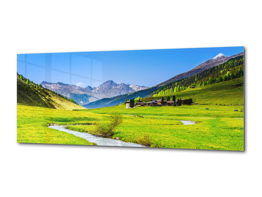 Glass Print Wall Art – Available in 5 different sizes – Nature Series 01A: Mountain green valley river