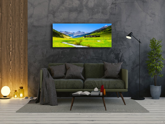 Glass Print Wall Art – Available in 5 different sizes – Nature Series 01A: Mountain green valley river