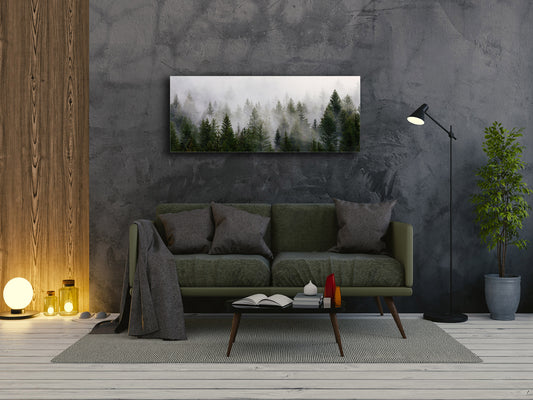 Modern Glass Picture – Available in 5 different sizes – Nature Series 01C: Early morning fog in the forest