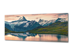 Graphic Art Print on Glass – Available in 5 different sizes – Nature Series 01B: Astonishing morning scene in the Swiss Alps
