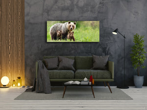 Wall Art Glass Print Picture – Available in 5 different sizes – Animals Series 02: Bear family