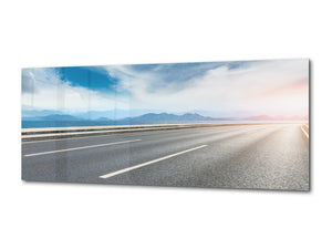 Modern Glass Picture – Available in 5 different sizes – Nature Series 01C: Road under blue sky