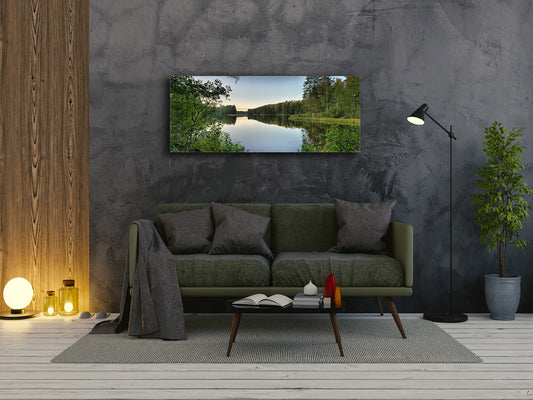 Glass Print Wall Art – Available in 5 different sizes – Nature Series 01A: Quiet lake in the evening twilight