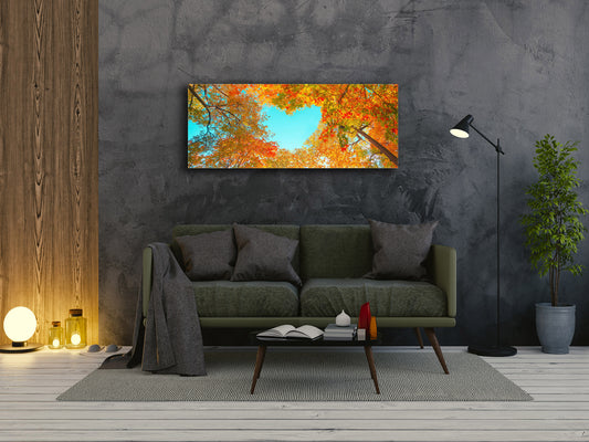 Glass Print Wall Art – Available in 5 different sizes – Nature Series 01A: Yellow leaves in October season