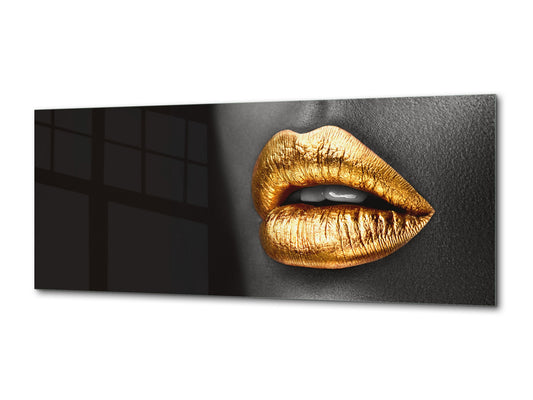 Wall Art Glass Print Canvas Picture – Available in 5 different sizes – Miscellanous Series 05: Golden lips