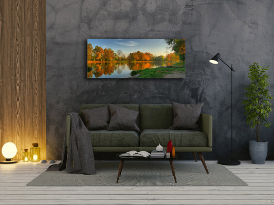Graphic Art Print on Glass – Available in 5 different sizes – Nature Series 01B: Autumn by the lakeshore