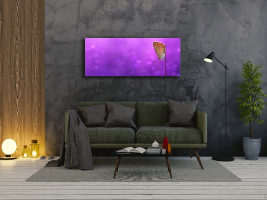Wall Art Glass Print Picture – Available in 5 different sizes – Animals Series 02: Butterfly the violet background