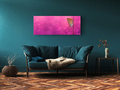 Cuadro de vidrio con impresión artística para pared – Disponible en 5 tamaños diferentes – Serie Animales 02: Mariposa sobre fondo rosa