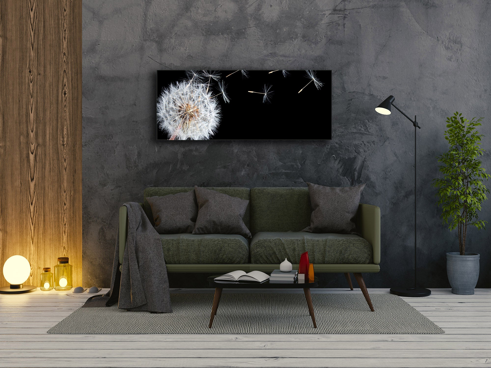 Wandbild auf Glas – Bild auf Glas 125 x 50 cm (≈ 50” x 20”) ; Löwenzahn 3