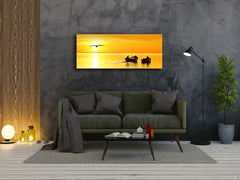 Cuadro de vidrio para pared – Disponible en 5 tamaños diferentes – Serie Naturaleza 01D – Serie Naturaleza 01D: Paisaje de un atardecer con pescadores