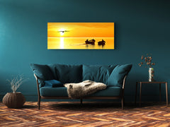 Cuadro de vidrio para pared – Disponible en 5 tamaños diferentes – Serie Naturaleza 01D – Serie Naturaleza 01D: Paisaje de un atardecer con pescadores