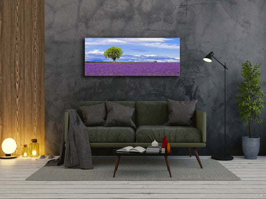 Graphic Art Print on Glass – Available in 5 different sizes – Nature Series 01B: Lavender field