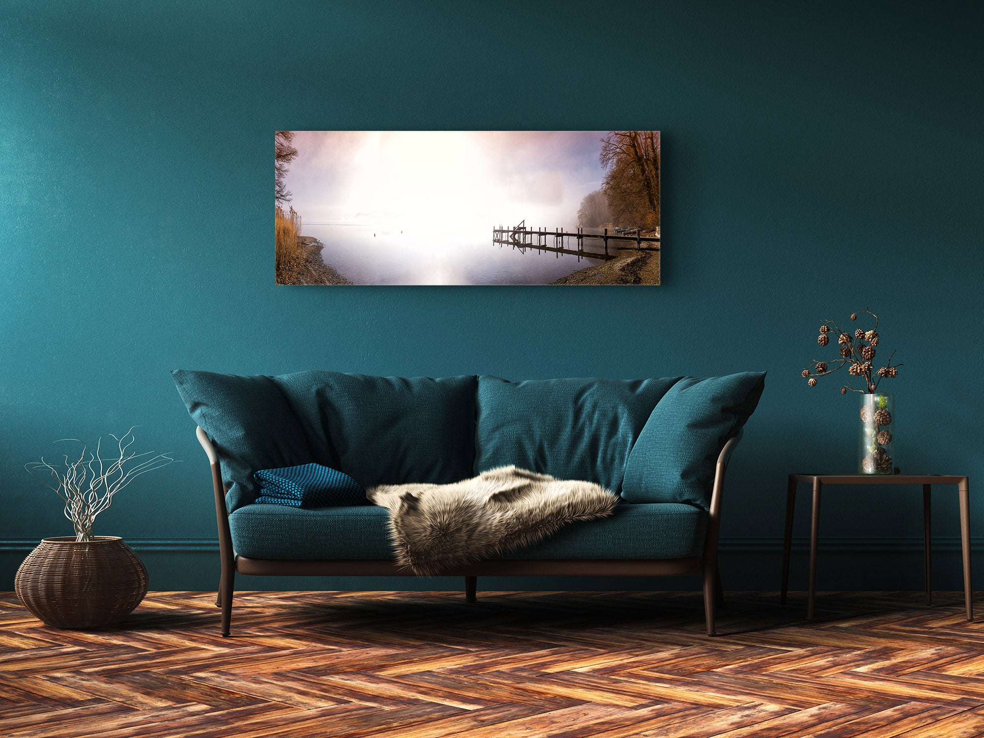 Modern Glass Picture – Available in 5 different sizes – Nature Series 01C: Foggy lake