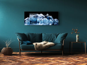 Glass Print Wall Art – Image on Glass 125 x 50 cm (≈ 50” x 20”) ; Ice cubes