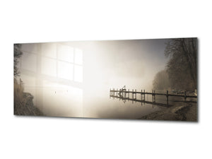 Glass Picture Toughened Wall Art – Available in 5 different sizes – Nature Series 01D: Foggy lake: sepia