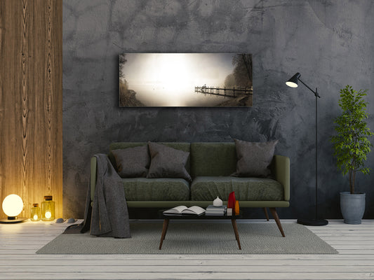 Glass Picture Toughened Wall Art – Available in 5 different sizes – Nature Series 01D: Foggy lake: sepia