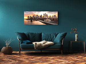 Beautiful Quality Glass Print Picture – Available in 5 different sizes – Cities Series 04: Brooklyn Bridge panorama at sunset