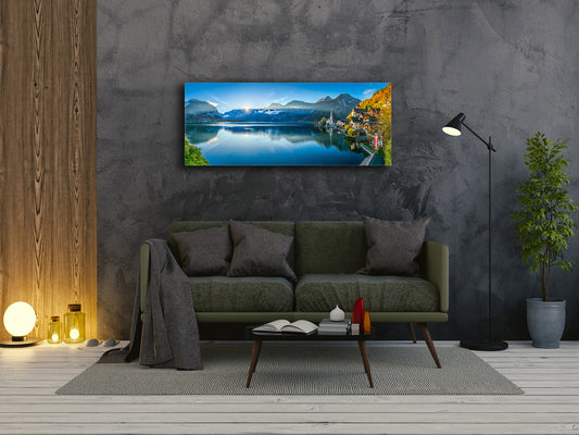 Graphic Art Print on Glass – Available in 5 different sizes – Nature Series 01B: Alps in beautiful morning light