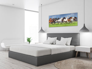 Wall Art Glass Print Picture – Available in 5 different sizes – Animals Series 02: Horses on summer meadow