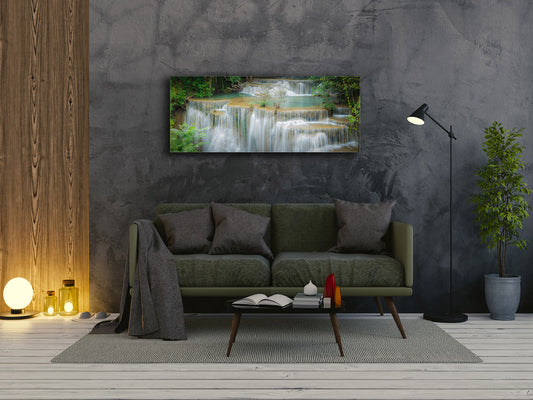 Graphic Art Print on Glass – Available in 5 different size – Nature Series 01B: Waterfall in the deep forest