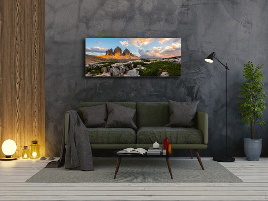 Graphic Art Print on Glass – Available in 5 different sizes – Nature Series 01B: The peaks of Dolomites
