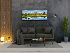 Graphic Art Print on Glass – Available in 5 different sizes – Nature Series 01B: Panoramic view of the Rocky Mountains