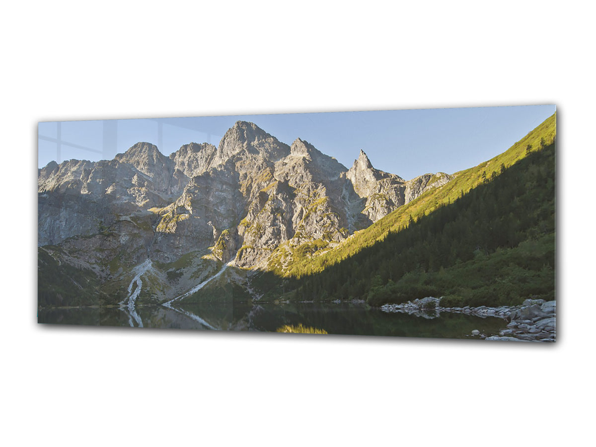 Arte mural con impresión en vidrio: imagen sobre vidrio de 125 x 50 cm (≈ 50” x 20”); Montañas 19