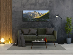 Arte mural con impresión en vidrio: imagen sobre vidrio de 125 x 50 cm (≈ 50” x 20”); Montañas 19