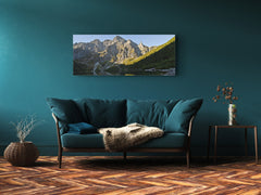 Arte mural con impresión en vidrio: imagen sobre vidrio de 125 x 50 cm (≈ 50” x 20”); Montañas 19