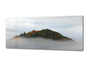 Glass Picture Toughened Wall Art – Available in 5 different sizes – Nature Series 01D: Hill in the foggy clouds