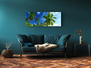 Glass Print Wall Art – Image on Glass 125 x 50 cm (≈ 50” x 20”) ; Palm Trees 3
