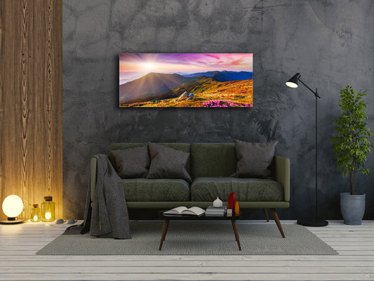 Glasdruck-Wandkunst – Bild auf Glas 125 x 50 cm (≈ 50” x 20”) ; Berge 16