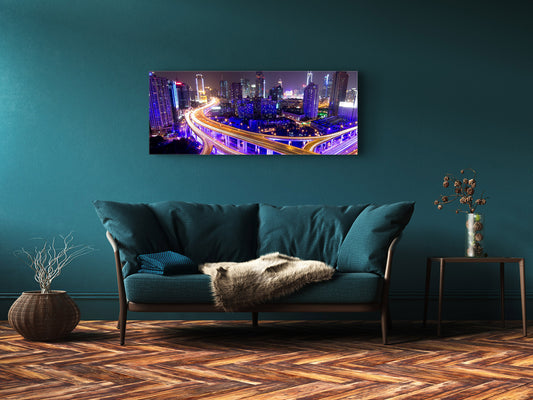 Glass Print Wall Art – Image on Glass 125 x 50 cm (? 50” x 20”) ; City by Night 21