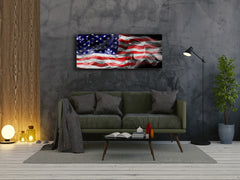 Glass Print Wall Art – Image on Glass 125 x 50 cm (? 50” x 20”) ; USA flag