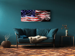 Glass Print Wall Art – Image on Glass 125 x 50 cm (≈ 50” x 20”) ; USA flag