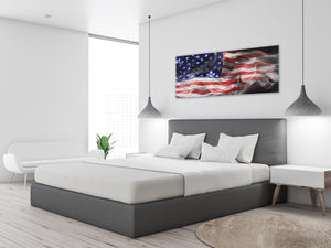 Glass Print Wall Art – Image on Glass 125 x 50 cm (≈ 50” x 20”) ; USA flag