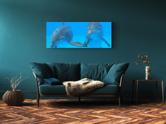 Glass Print Wall Art – Image on Glass 125 x 50 cm (? 50” x 20”) ; Dolphins