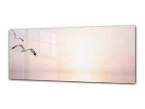 Glass Print Wall Art – Image on Glass 125 x 50 cm (≈ 50” x 20”) ; Seagulls