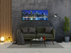 Arte mural con impresión en vidrio: imagen sobre vidrio de 125 x 50 cm (≈ 50” x 20”); Ciudad de noche 24