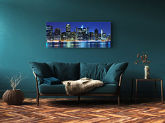 Arte mural con impresión en vidrio: imagen sobre vidrio de 125 x 50 cm (≈ 50” x 20”); Ciudad de noche 24