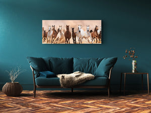 Glass Print Wall Art – Image on Glass 125 x 50 cm (≈ 50” x 20”) ; Running Horses