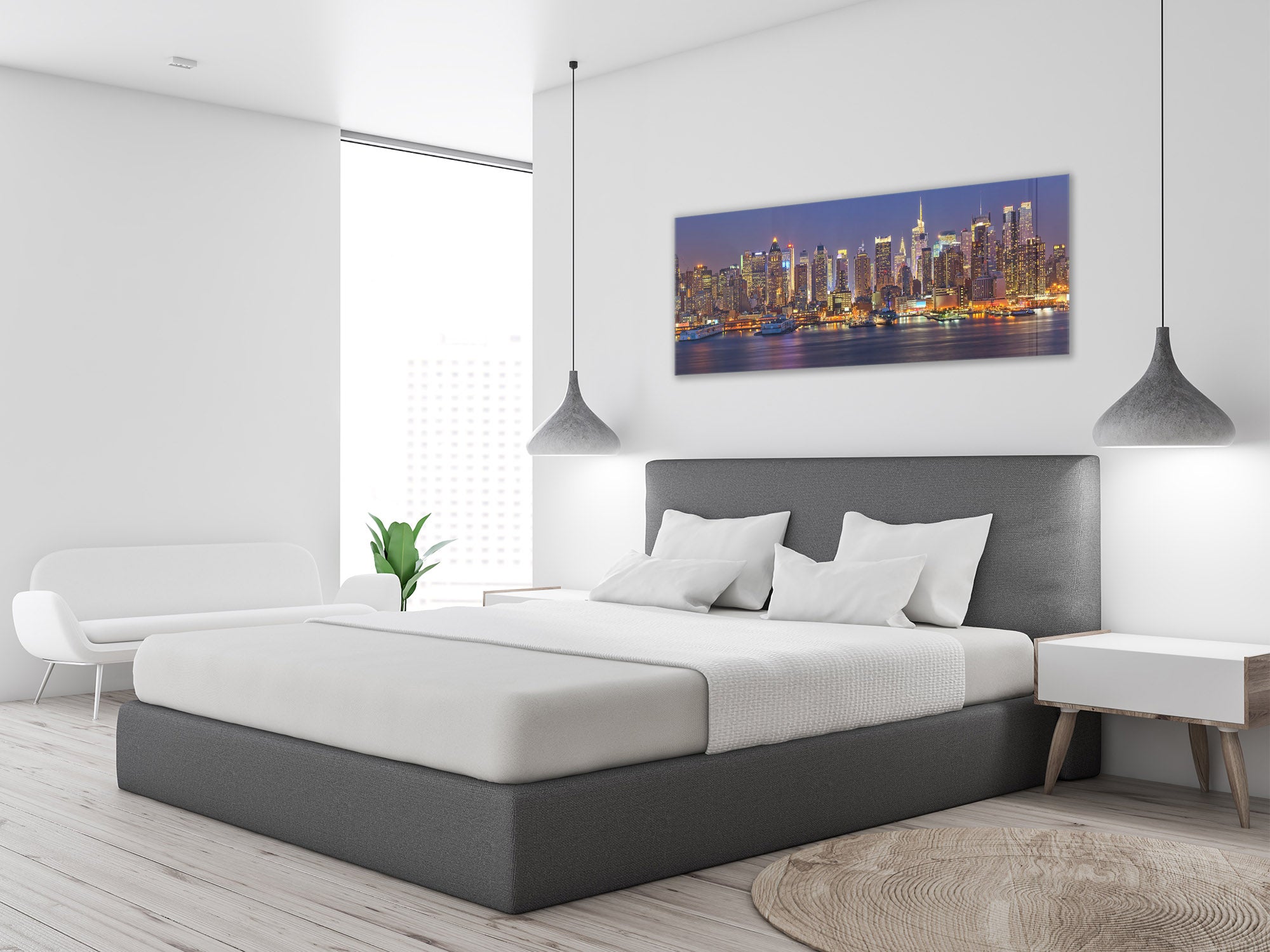Glass Print Wall Art – Image on Glass 125 x 50 cm (? 50” x 20”) ; City by Night 25