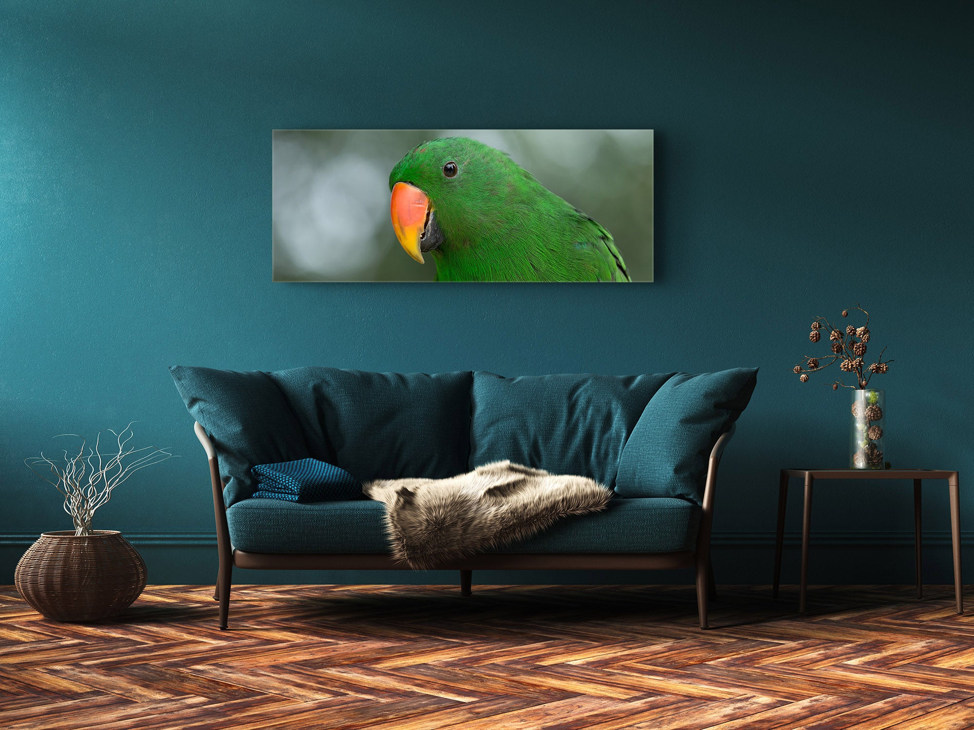 Wandbild auf Glas – Bild auf Glas 125 x 50 cm (≈ 50” x 20”) ; Papagei