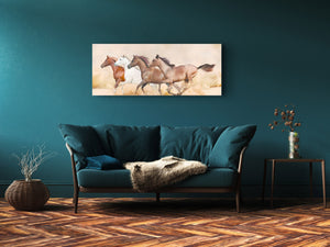 Glass Print Wall Art – Image on Glass 125 x 50 cm (≈ 50” x 20”) ; Horses 7