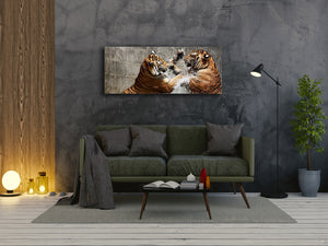 Glass Print Wall Art – Image on Glass 125 x 50 cm (≈ 50” x 20”) ; Tigers 2