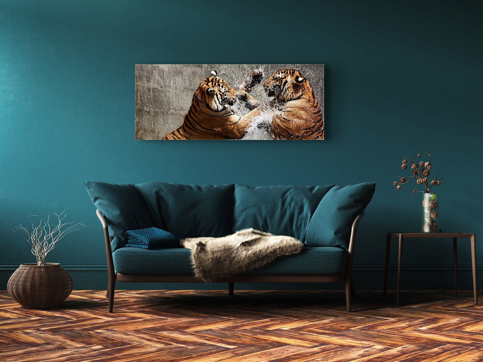 Glass Print Wall Art – Image on Glass 125 x 50 cm (? 50” x 20”) ; Tigers 2