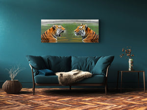 Glass Print Wall Art – Image on Glass 125 x 50 cm (≈ 50” x 20”) ; Tigers 4